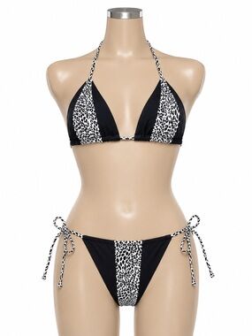 Kendall + Kylie Strappy Bikini Set Med Liquid Leopard Black Cheeky Swimwear NWT